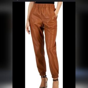 INC International Concepts Tan Leather Jogger Pants Cinnamon XL Elastic Waist
